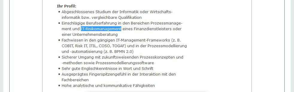Ausschnitt aus einer Stellenbeschreibung auf stellenanzeigen.de